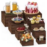 8 PCS WOODEN BUFFET RISERS, RUSTIC WOOD CAKE CUPCA