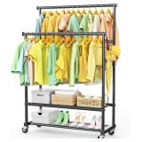 DOUBLE RODS CLOTHES RACK FOR HANGING CLOTHES, HEAV
