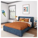 $284 SOLID WOOD UPHOLSTERED PANEL BED WITH RECTANG
