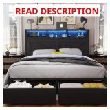 $205 FARMHOUSE BED FRAME WITH LED CHARGED BOOKCASE