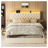 UPHOLSTERED WINGBACK BED STORAGE HEADBOARD, MODERN