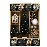 70 PCS ASSORTED LUXURY BALCK AND GOLD BALLS, SNOWF