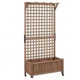 WOOD PLANTER BOX WITH TRELLIS