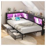 $264 LED TWIN SIZE CORNER BED WITH CHARGING STATIO