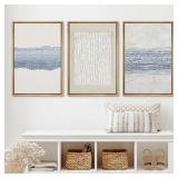 GEOMETRIC LINE "GRUNGE BEIGE BLUE ABSTRACT ARTWORK