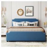 UPHOLSTERED METAL SLAT STORAGE BED