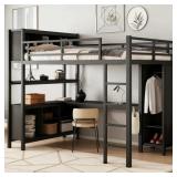 $490 METAL LOFT BED WITH WARDROBE AND L-SHAPED DES