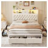 $230 UPHOLSTERED BED FRAME WITH 6 STORAGE DRAWERS