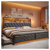 $486 BED WITH HEADBOARD,UPHOLSTERED BED WITH 4 STO