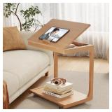 C SHAPED TABLE FOR COUCH, C TABLE WITH WHEELS,WOOD