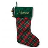PERSONALIZED PLAID STOCKING---GREEN CUFF