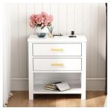 2 DRAWERS SOLID WOOD NIGHTSTAND WITH STORAGE, 2 PO