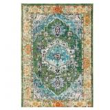 MONACO GREEN/TURQUOISE 5 FT. X 8 FT. BORDER FLORAL