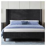 UPHOLSTERED BED FRAME, WINGBACK PLATFORM BED WITH
