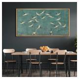 $117 SERENE SKY CRANES IN FLIGHT ON TEAL RUSTIC AR