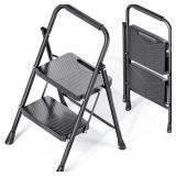 KINGRACK 2 STEP LADDER, FOLDING STEP STOOL WITH SA