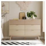 $192 NATURAL WOOD 6-DRAWER DRESSER - STRIPED SURFA