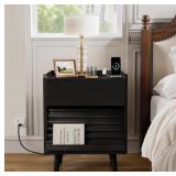 MODERN 2-DRAWER NIGHTSTAND WITH OUTLETS & LED LIGH
