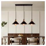 3-LIGHT INDUSTRIAL PENDANT LIGHT FIXTURE, ADJUSTAB