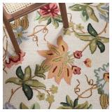 FLORAL HANDMADE LOOPED/HOOKED WOOL AREA RUG IN BEI