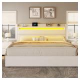 $350 JIMEKA UPHOLSTERED WINGBACK STORAGE BED