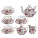11 PIECE PORCELAIN ROSE CHINTZ PINK SUMMER TEA SET