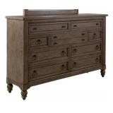 LIBERTY FURNITURE 9-DRAWER DRESSER, SLEIGH FOOTBOA