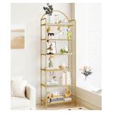 HZUANERI 6 TIER BOOKCASE BOOKSHELF, TEMPERED GLASS