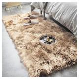 MALAIAH SHAG FAUX SHEEPSKIN FUR AREA RUG IN BEIGE