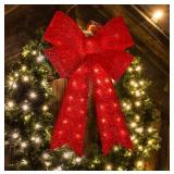 LAMPHOME CHRISTMAS GLITTER RED BOW, LIGHTED LARGE