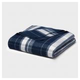 FULL/QUEEN BRUSHED COTTON BLANKET BLUE PLAID - THR