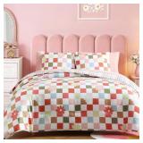 TWIN XL COMFORTER SET FOR GIRLS, COLORFUL CHECKERE