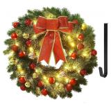 JUEGOAL 16 INCH PRE-LIT CHRISTMAS WREATH WITH META