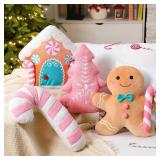 4 PCS PINK GINGERBREAD CHRISTMAS THROW PILLOWS PIN