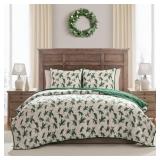HALLMARK QUEEN FLANNEL GREENERY PRINT QUILT SET