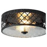RUSTIC CEILING LIGHT FIXTURES, 12" BLACK FLUSH MOU