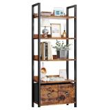 FUROLOGEE 5-TIER BOOKSHELF, TALL BOOKCASE WITH 2 S