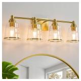 GOLD BATHROOM VANITY LIGHT FIXTURE, 4 LIGHT BATHRO