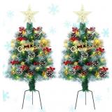 2.6FT OUTDOOR PATHWAY CHRISTMAS TREES LIGHTED BATT
