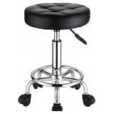 ROUND ROLLING STOOLS PU LEATHER SEAT HEIGHT ADJUST