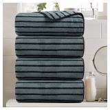 4 PIECE GRAYISH BLUE CABANA STRIPE LARGE BATH TOWE