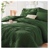 HYMOKEGE DARK GREEN QUEEN COMFORTER SET SEERSUCKER