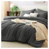 COZYLUX QUEEN COMFORTER SET DARK GREY, 7 PIECES BE