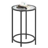 YAHEETECH GLASS END TABLE, ROUND SIDE TABLE, SMALL