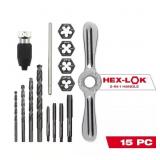 SAE TAP AND DIE SET W/HEX-LOK 2-IN-1 HANDLE (15-PI