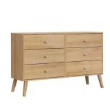 $295 MILO MID CENTURY NATURAL OAK 6 DRAWER 52.5 IN