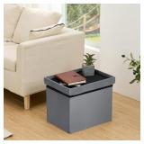 16 IN. GRAY VELVET FOLDING STORAGE OTTOMAN BENCH/S