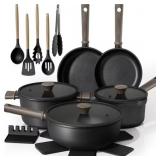 ASTERCOOK 18-PIECE POTS AND PANS SET, BLACK TITANI