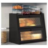 BLACK BREAD BOX, DOUBLE LAYER LARGE BREAD BOX FOR