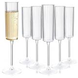 CIAELL 24 PACK PLASTIC CHAMPAGNE FLUTES - 6OZ RIBB
